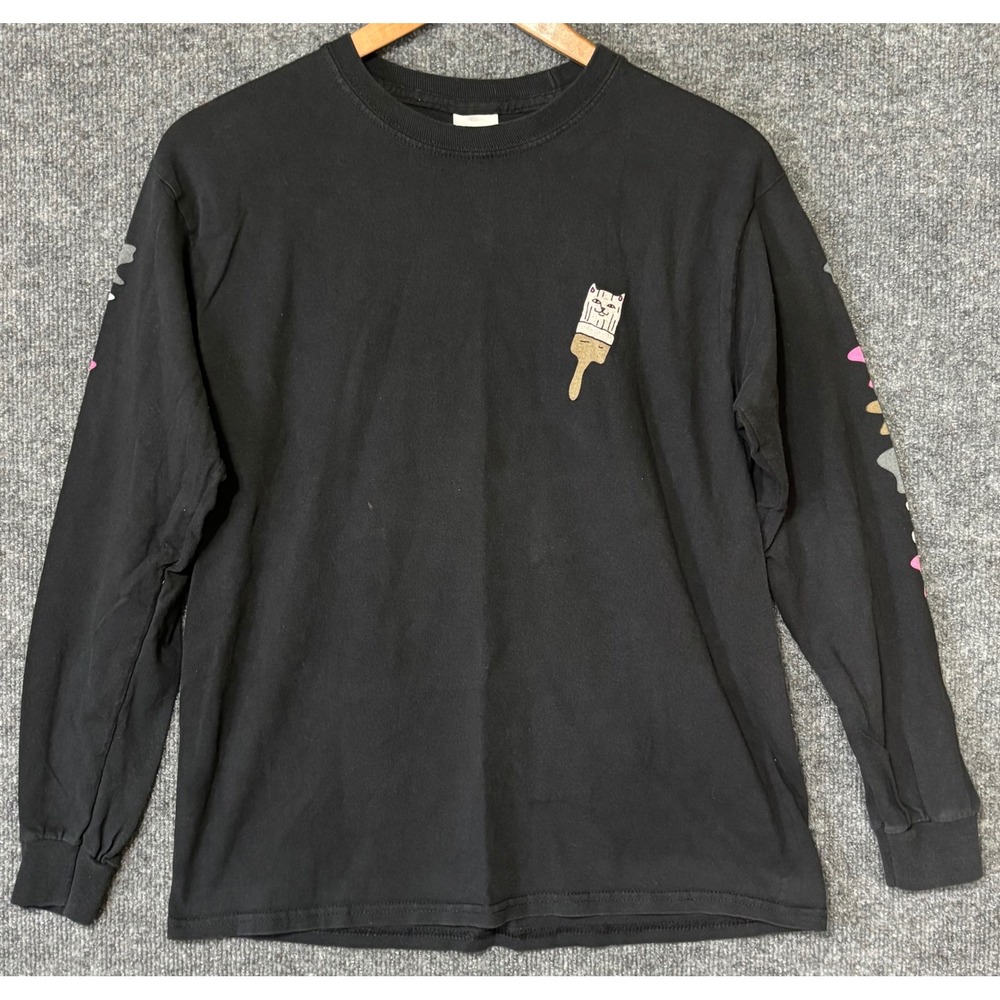 RIPNDIP Mens Medium Long Sleeve T-Shirt Black Bob Ross Lord Nermal Graphic